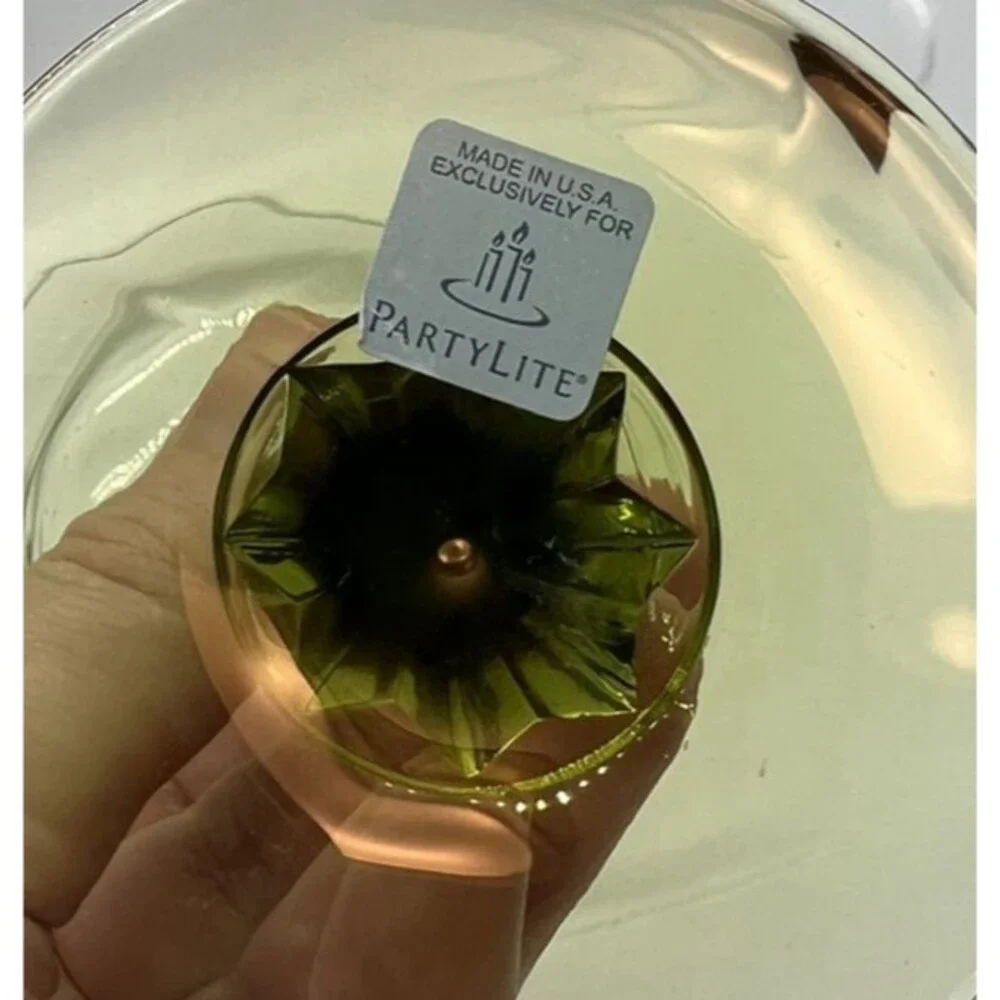 3 candle holders green clear glass tall table Partylite made in usa spring